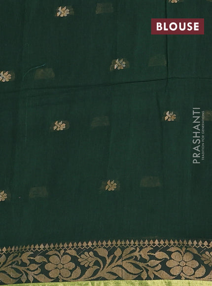 Bengal cotton saree dark green with thread woven buttas and thread & zari woven border