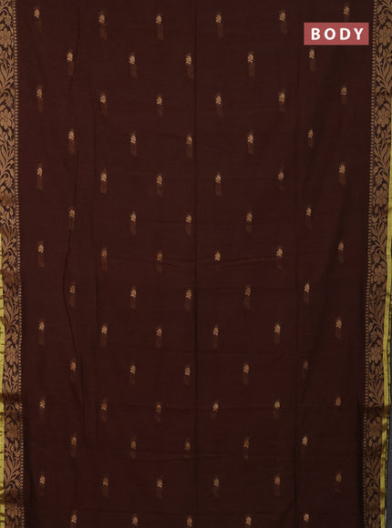 Bengal cotton saree dark mustard with thread woven buttas and thread & zari woven border