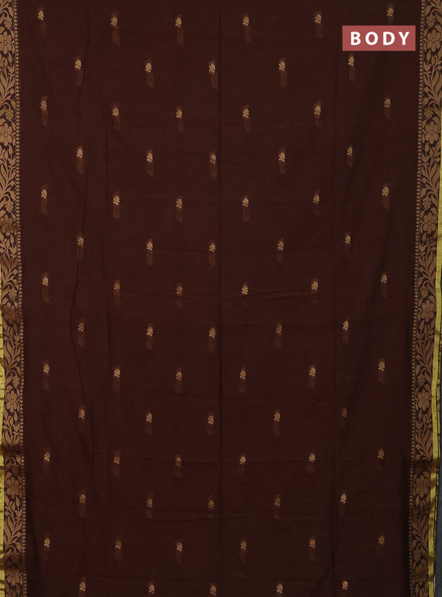 Bengal cotton saree dark mustard with thread woven buttas and thread & zari woven border