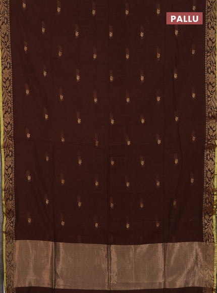 Bengal cotton saree dark mustard with thread woven buttas and thread & zari woven border