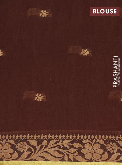 Bengal cotton saree dark mustard with thread woven buttas and thread & zari woven border