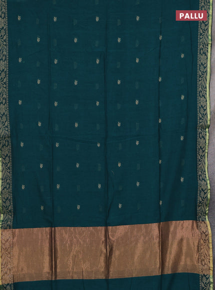 Bengal cotton saree peacock green with thread woven buttas and thread & zari woven border