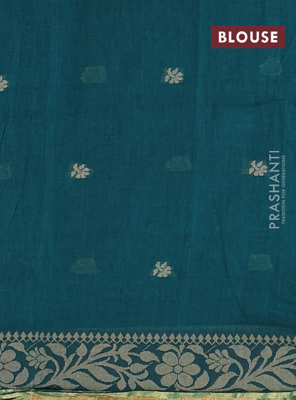 Bengal cotton saree peacock green with thread woven buttas and thread & zari woven border