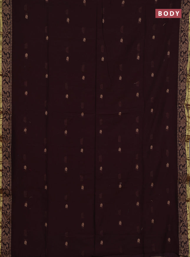 Bengal cotton saree coffee brown with thread woven buttas and thread & zari woven border