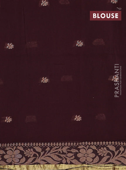 Bengal cotton saree coffee brown with thread woven buttas and thread & zari woven border