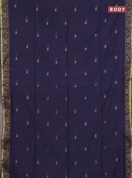 Bengal cotton saree blue shade with thread woven buttas and thread & zari woven border