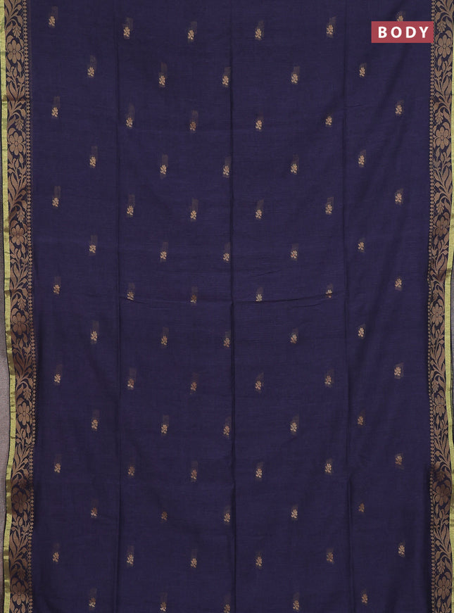 Bengal cotton saree blue shade with thread woven buttas and thread & zari woven border