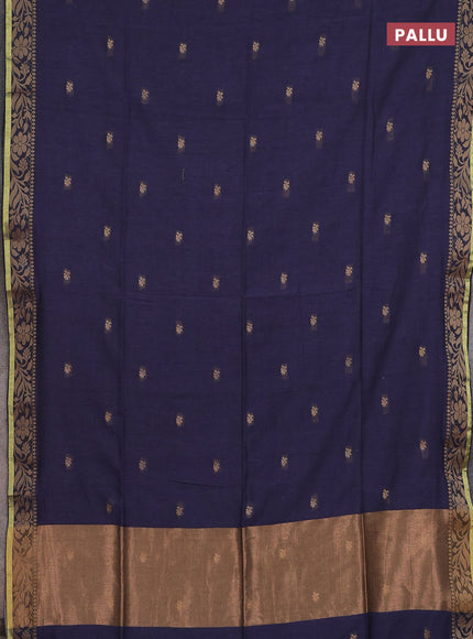Bengal cotton saree blue shade with thread woven buttas and thread & zari woven border