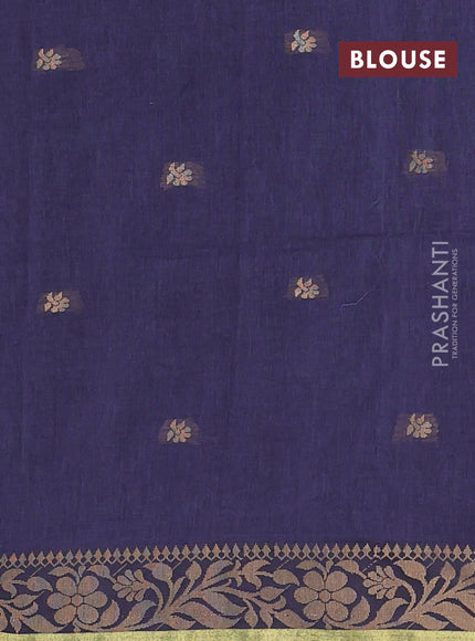Bengal cotton saree blue shade with thread woven buttas and thread & zari woven border