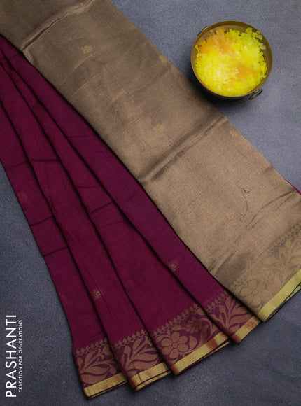 Bengal cotton saree magenta pink with thread woven buttas and thread & zari woven border