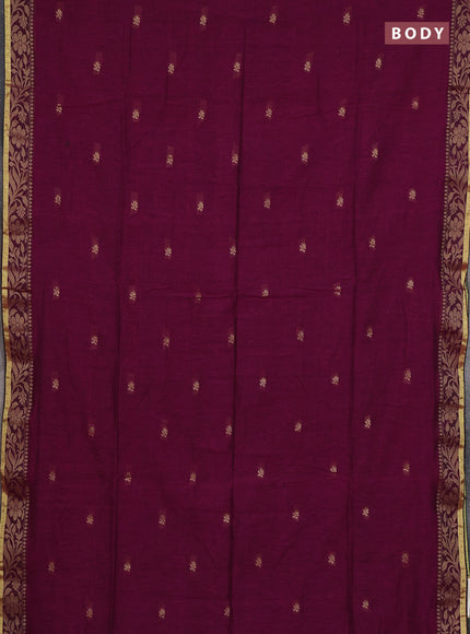 Bengal cotton saree magenta pink with thread woven buttas and thread & zari woven border