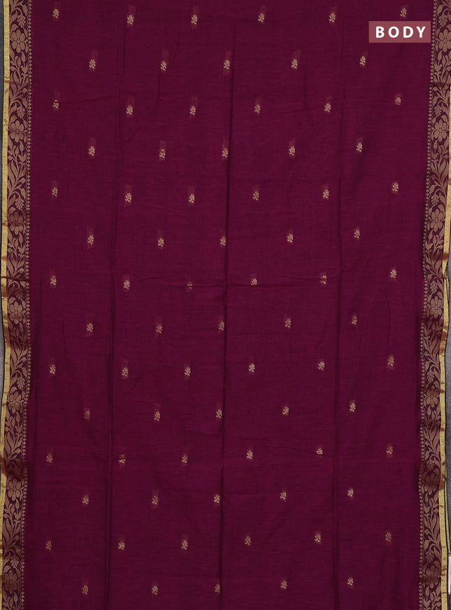 Bengal cotton saree magenta pink with thread woven buttas and thread & zari woven border