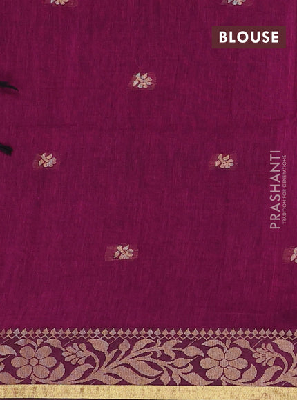 Bengal cotton saree magenta pink with thread woven buttas and thread & zari woven border