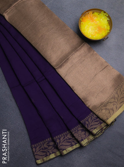 Bengal cotton saree deep violet with thread woven buttas and thread & zari woven border
