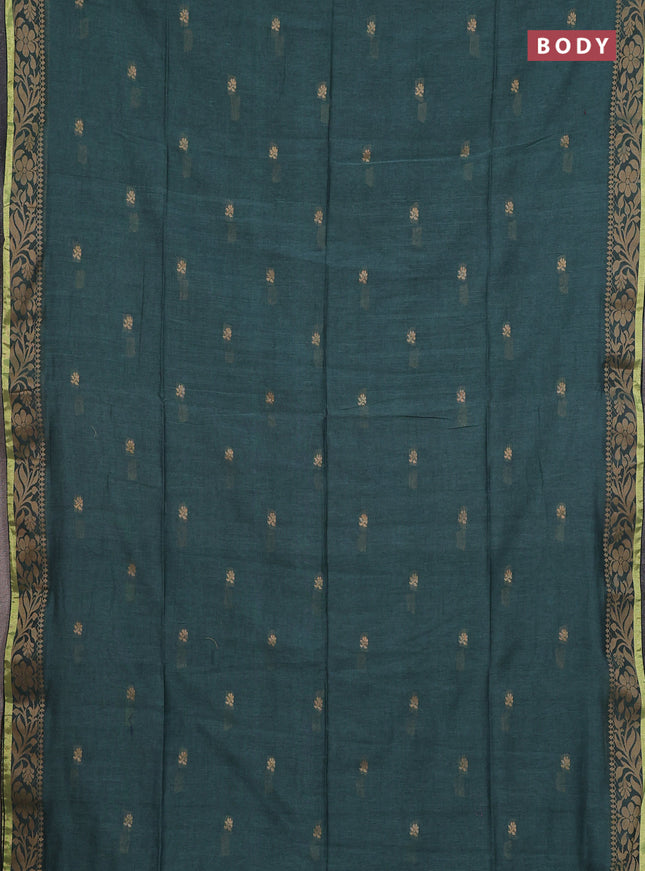 Bengal cotton saree light green with thread woven buttas and thread & zari woven border