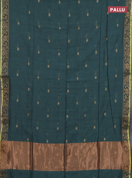 Bengal cotton saree light green with thread woven buttas and thread & zari woven border