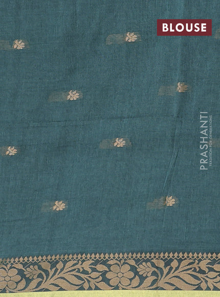 Bengal cotton saree light green with thread woven buttas and thread & zari woven border