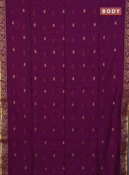 Bengal cotton saree purple with thread woven buttas and thread & zari woven border