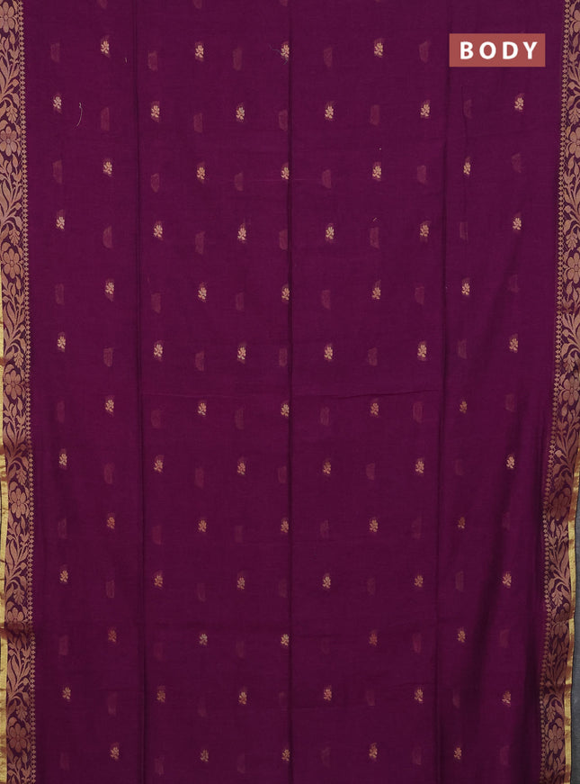 Bengal cotton saree purple with thread woven buttas and thread & zari woven border