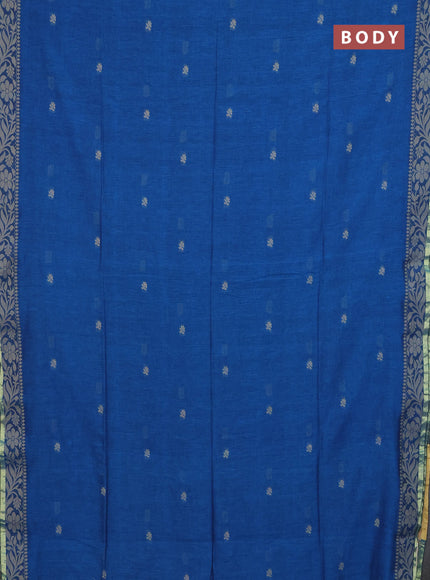 Bengal cotton saree cs blue with thread woven buttas and thread & zari woven border