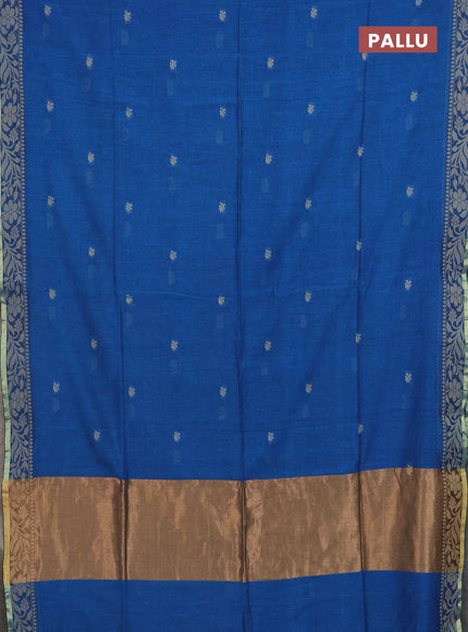 Bengal cotton saree cs blue with thread woven buttas and thread & zari woven border