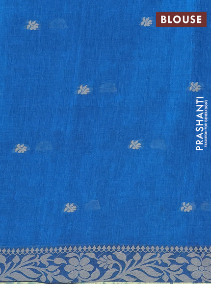 Bengal cotton saree cs blue with thread woven buttas and thread & zari woven border