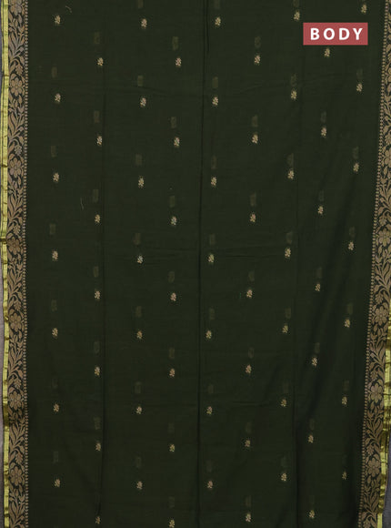 Bengal cotton saree sap green with thread woven buttas and thread & zari woven border