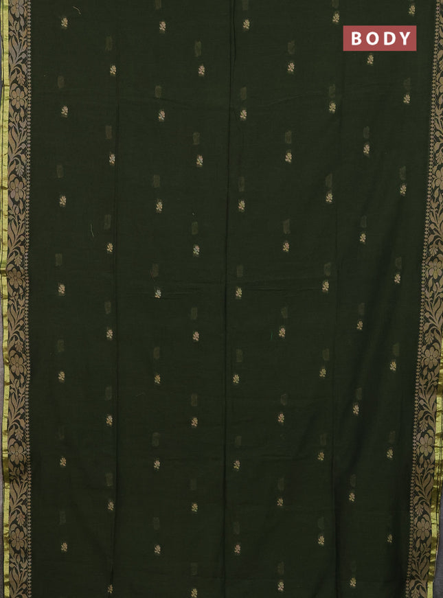 Bengal cotton saree sap green with thread woven buttas and thread & zari woven border