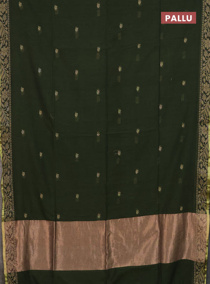 Bengal cotton saree sap green with thread woven buttas and thread & zari woven border
