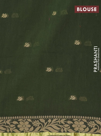 Bengal cotton saree sap green with thread woven buttas and thread & zari woven border