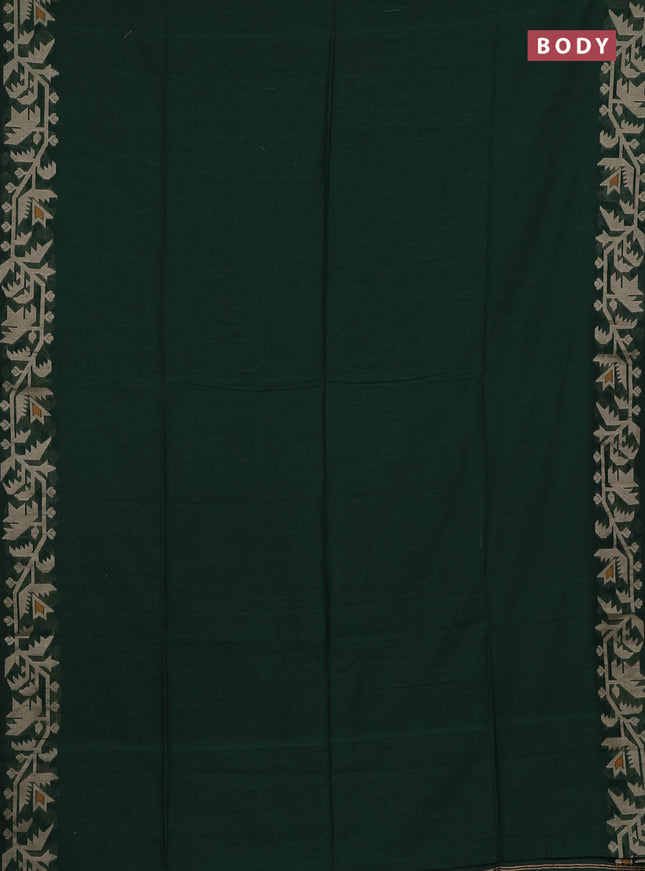 Bengal cotton saree dark green with thread woven buttas and thread woven border