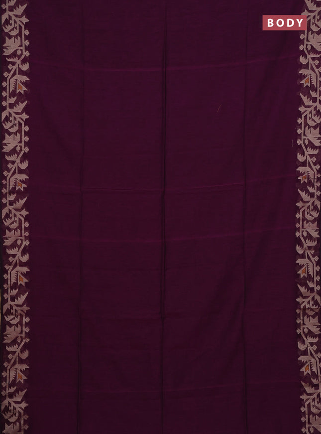Bengal cotton saree wine shade with thread woven buttas and thread woven border