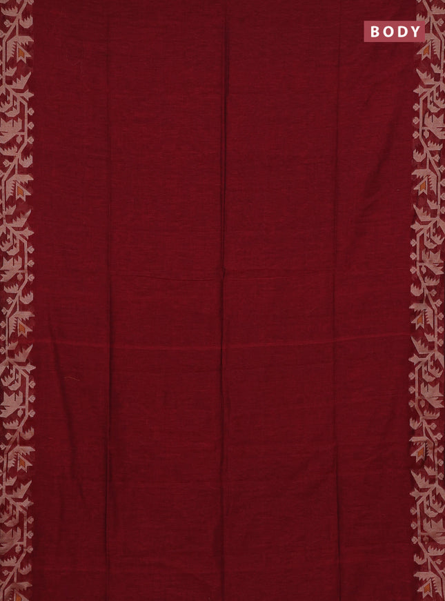 Bengal cotton saree maroon with thread woven buttas and thread woven border