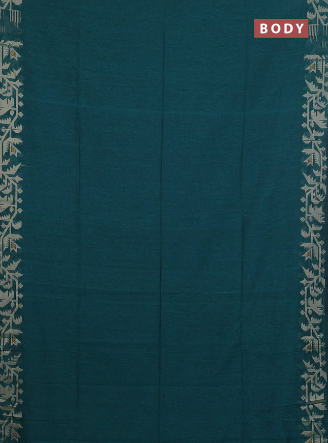 Bengal cotton saree peacock green with thread woven buttas and thread woven border
