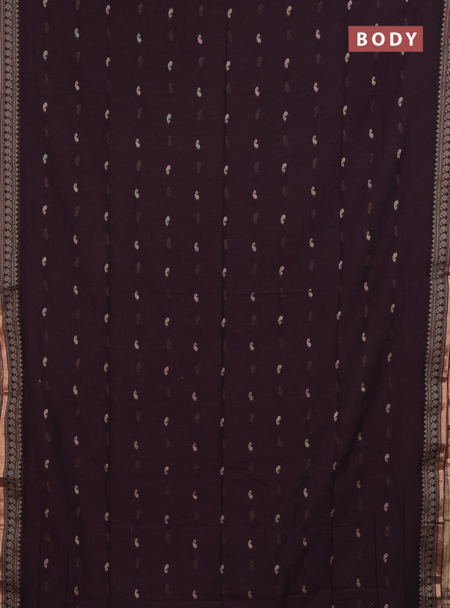 Bengal cotton saree coffee brown with thread woven buttas and thread & zari woven border