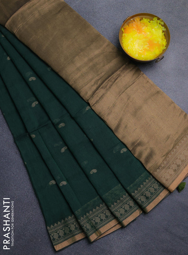 Bengal cotton saree green with thread woven buttas and thread & zari woven border