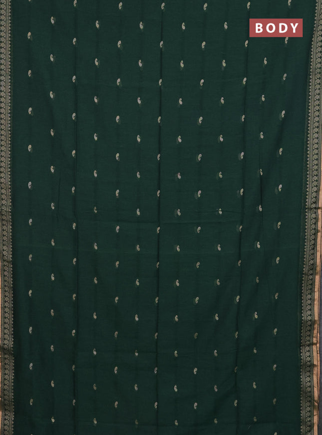 Bengal cotton saree green with thread woven buttas and thread & zari woven border