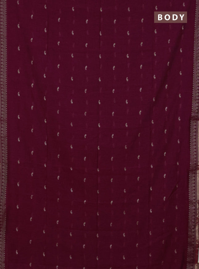 Bengal cotton saree magenta pink with thread woven buttas and thread & zari woven border