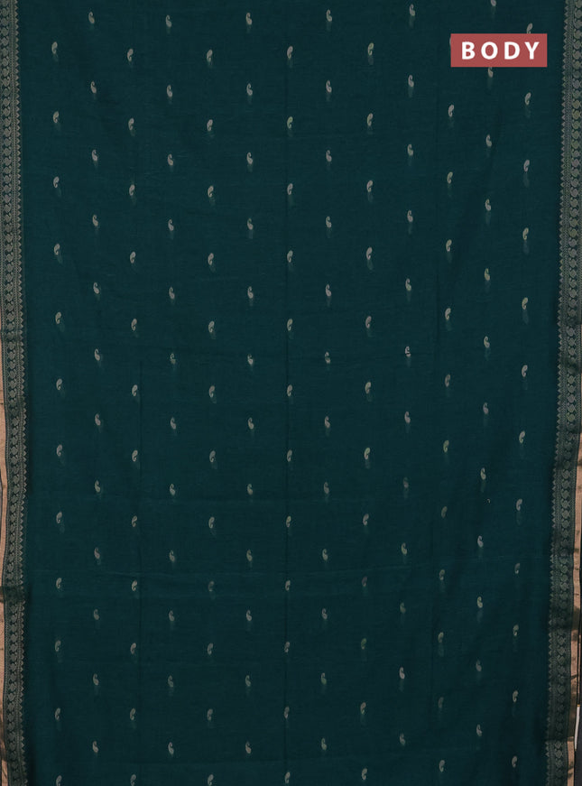 Bengal cotton saree teal green with thread woven buttas and thread & zari woven border