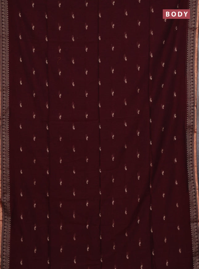 Bengal cotton saree deep maroon with thread woven buttas and thread & zari woven border