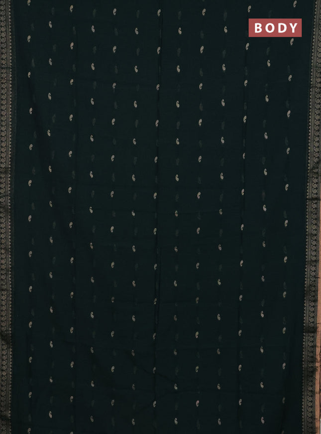 Bengal cotton saree bottle green with thread woven buttas and thread & zari woven border