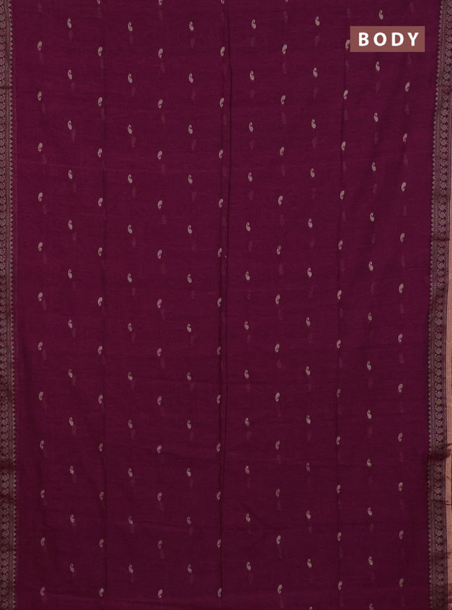Bengal cotton saree magenta pink with thread woven buttas and thread & zari woven border