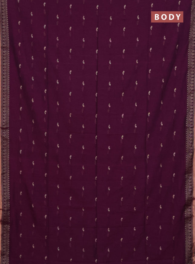 Bengal cotton saree purple with thread woven buttas and thread & zari woven border