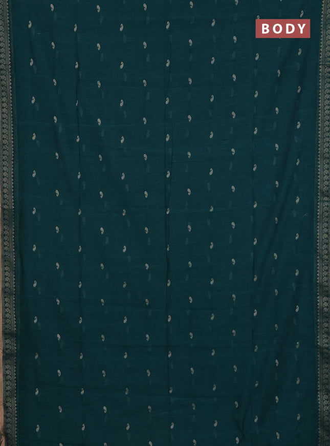 Bengal cotton saree peacock green with thread woven buttas and thread & zari woven border