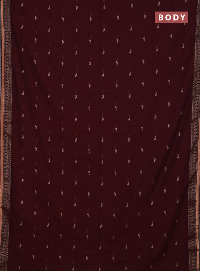 Bengal cotton saree deep wine shade with thread woven buttas and thread & zari woven border