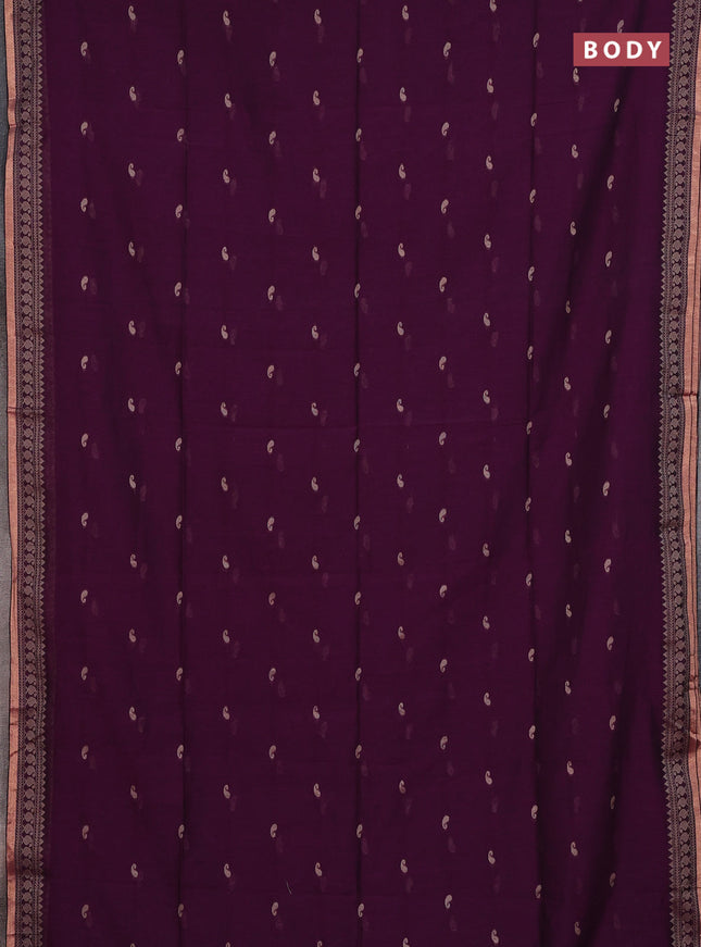 Bengal cotton saree deep purple with thread woven buttas and thread & zari woven border