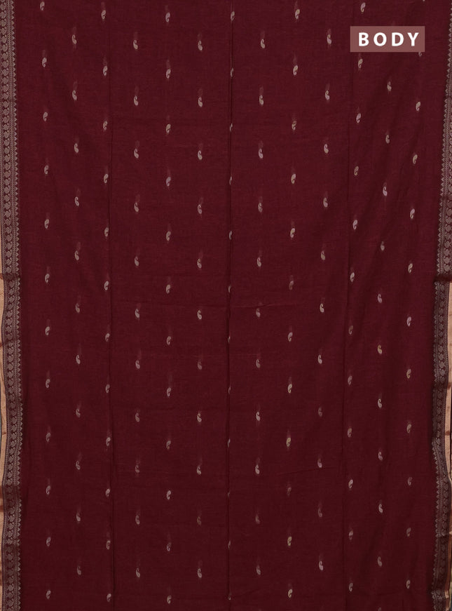 Bengal cotton saree maroon with thread woven buttas and thread & zari woven border