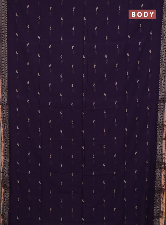 Bengal cotton saree deep violet with thread woven buttas and thread & zari woven border