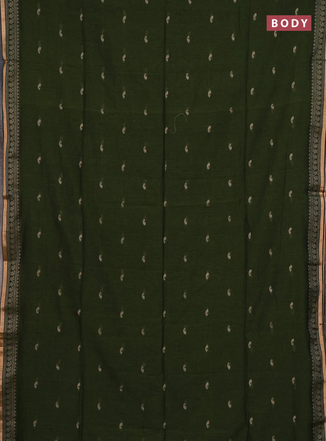 Bengal cotton saree mehendi green with thread woven buttas and thread & zari woven border