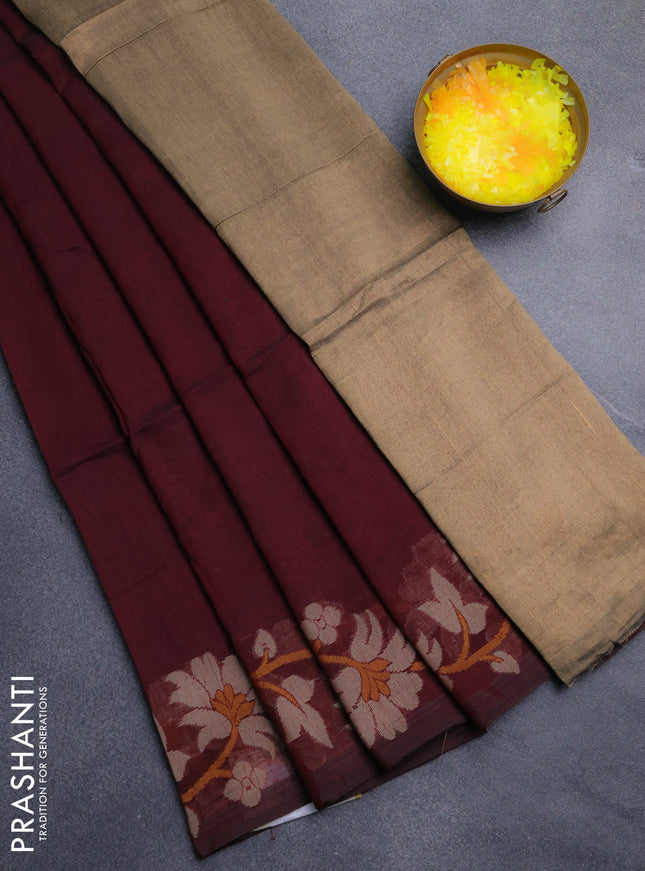 Bengal cotton saree deep wine shade with thread woven buttas and thread woven border
